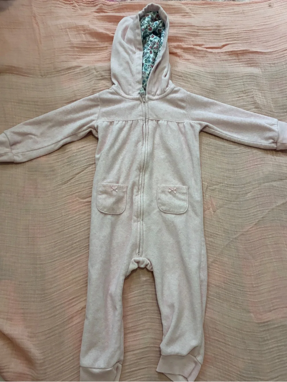 Carter's Light Pink Hooded One-Piece Bodysuit with Floral Lining